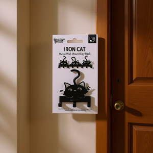 Porte-clés mural en métal Iron Cat, à un seul niveau, avec crochets fantaisie pour l'organisation de la maison, installation facile, décoration - Product Image 2