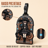 Étiquettes de bagage en PVC souple résistantes à l'eau, motif fille steampunk mécanique mignonne, anti-perte pour sacs de voyage - Fabricant direct, personnalisable