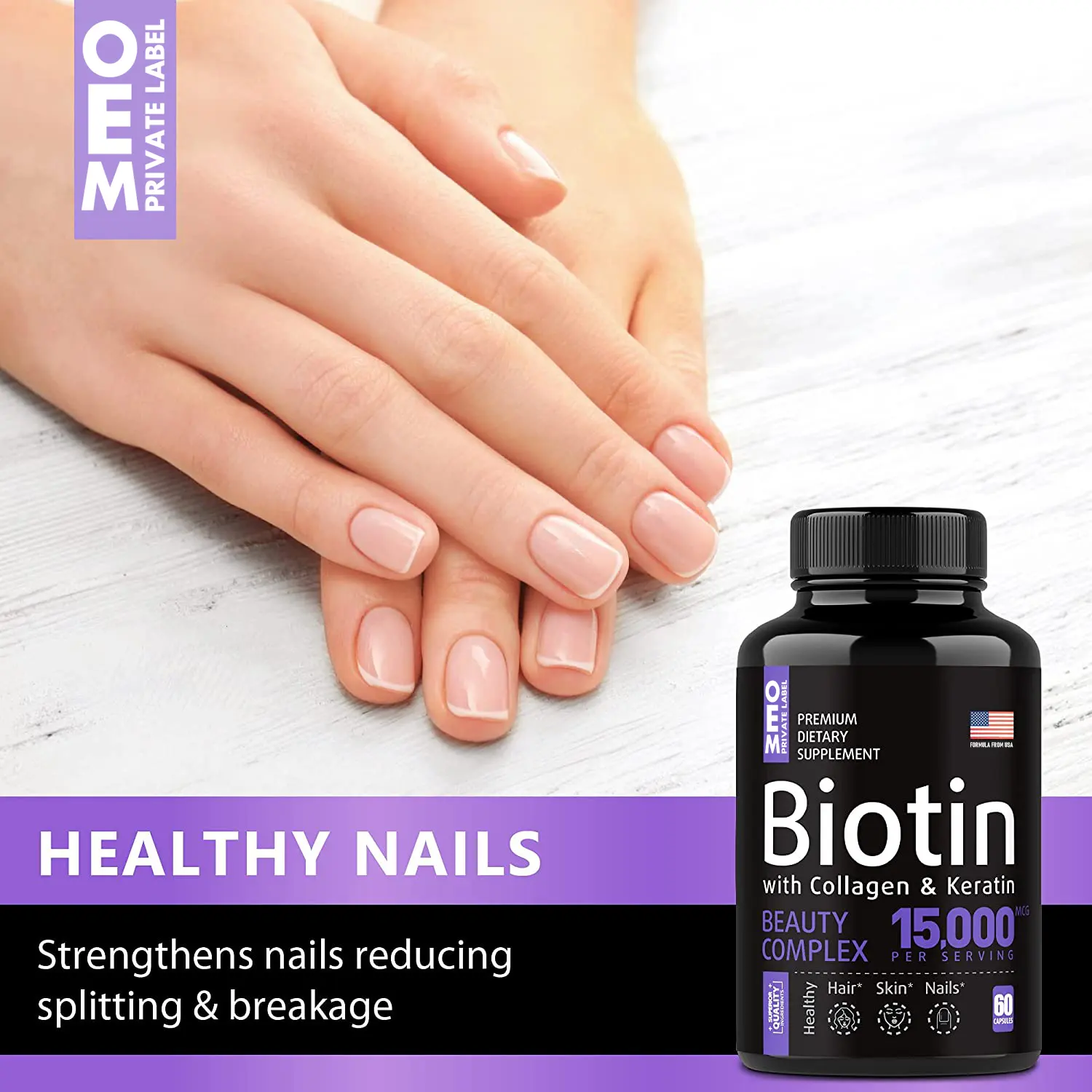 Hot Sale Private Label Biotin Keratin Collagen Pills Organic Biotin Capsules Beauty Products Normal Temperature Bottle Packing