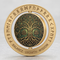 Pièce de monnaie rotative en laiton massif de haute qualité, artisanat métallique, design personnalisé, imprimé UV hydraulique, motif Arbre de Vie et runes, pour le marché EDC, vente en gros