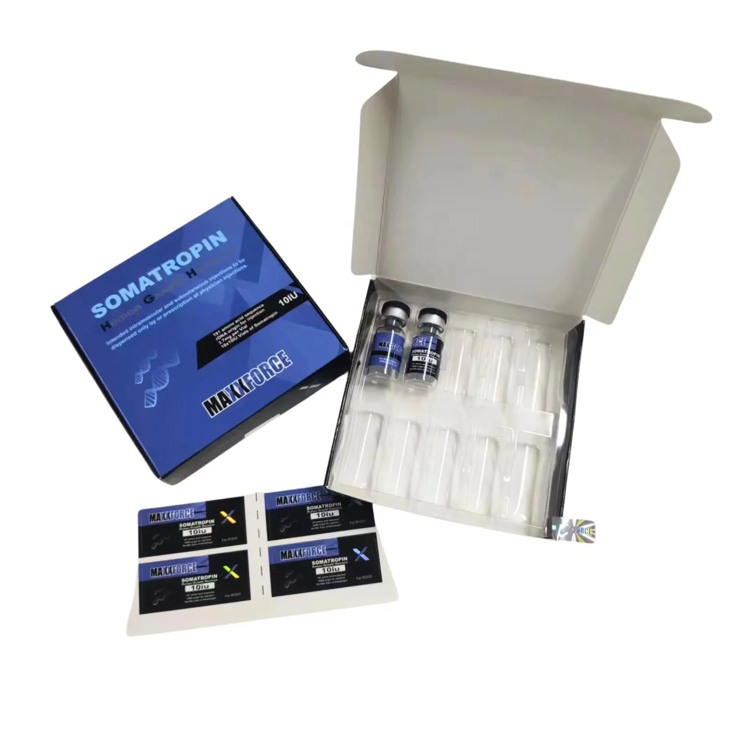 Bandeja de plástico para musculação Gh, rótulos de frascos de 2ml, caixas para embalagens farmacêuticas de crescimento de injeções Gh, caixa de papel holográfica