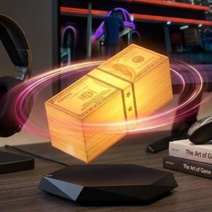 Floating Money Banknote Lamp for Fans, Magnetic Levitation Dollar Lamp with 3-Color LED Ambient Light, 360 <b>Rotating</b> <b>Desk</b> - Product Image 6