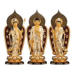 Pure copper gilt gold statues of the three holy gods in the west to Amitabha Buddha Guanyin Buddha statue ornaments for worship