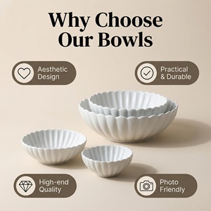 Ciotole Rotonde in Porcellana Bianca con Bordo a Petalo, 4 Misure (4.5, 6, 8, 10 Pollici), Resistenti al Calore, Eleganti per Insalata, Zuppa, Feste e Cucina - Product Image 3