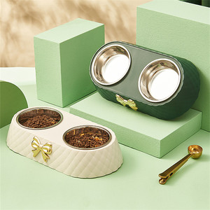 Mangkuk Makan & Minum Anjing & Kucing Ganda dengan Aksen Emas, Terbuat dari Stainless Steel yang Dapat Dilepas, Tempat Makan & Minum Hewan Peliharaan Mewah untuk Anjing & Kucing - Product Image 2