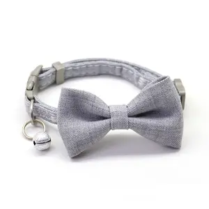 Classic Luxury Famous Cat Collar Brand Fashion Design Printed Cat Bow Tie Dog Pet Collar with Bell