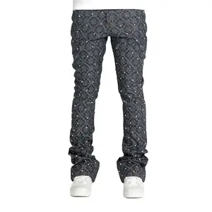 coming soon knitted cotton space blue dot diamond embellished men's stacked jeans
