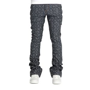 Coming Soon Jeans empilés pour hommes tricotés en coton bleu à pois ornés de diamants - Product Image 1