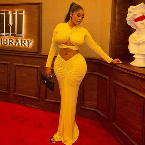 ชุดเดรสผู้หญิงสีทึบมีจีบหรูหราสไตล์ยุโรปอเมริกันกระเป๋าค้าต่างประเทศ - Product Image 1