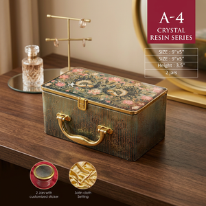 Tiny Glass World Solid Wood Handmade Rectangular <b>Box</b> Floral Inlay 9x5x3.5 Inch 2 Jars Satin Cloth Interior Multifunction A-2 - Product Image 4