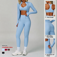 Ensemble de yoga 3 pièces pour femme : soutien-gorge de sport, leggings taille haute, veste zippée avec passe-pouce et coussinets amovibles – Idéal pour la course, le Pilates et le cyclisme