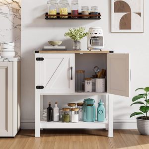Mobile dispensa moderno alto in legno su misura per cucina, con credenza e stazione vino e caffè, mobile multiuso per la casa - Product Image 3