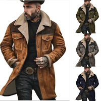 Vestes pour hommes : Trench-coats pour hommes : Manteaux pour hommes : Vestes zippées pour hommes : Manteau décontracté en daim coupe ajustée patchwork automne/hiver