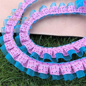 Kain Organza Tulle Poliester 25mm DIY dengan Pinggiran Rajut, Lipit, Motif Titik Pink, Pita untuk Gaun, Kostum, Dekorasi, Rumbai Berlapis 2 - Product Image 2