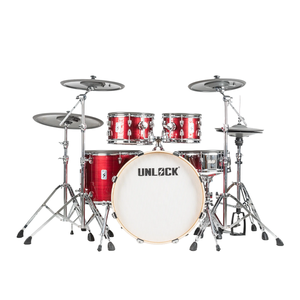 UNLOCK Komplettes Rotes Elektrisches Schlagzeug-Set Zweistufiges Percussion-Instrument für Anfänger Plug & Play <span class=keywords><strong>Roland</strong></span>/ Inklusive Kick-Pedal Mesh - Product Image 3