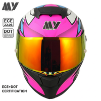 Casque de moto intégral MY certifié ECE22.06 DOT |   Casque de course rose époustouflant avec visière miroir Iridium