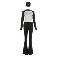 Ensemble de vêtements Y2K personnalisés pour femmes, 3 pièces, ensemble de yoga et de fitness, ensemble de vêtements de détente, manches longues et pantalon évasé pour femmes, avec bandeau