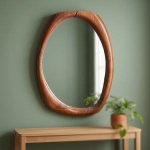 Handcrafted Honey Brown Wood <b>Wall</b> <b>Mirror</b> 40x30cm Framed Home Decor | OEM Wholesale Mid Century Modern Eco-friendly <b>Lightweight</b> - Product Image 3