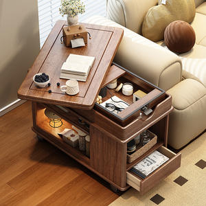 הרמת עץ מלא-שימוש כפול מעלית-משם עגלת מסוף שולחן סלון אוכל ספה צד ארון ספה צד מתקפל נשלף - Product Image 1