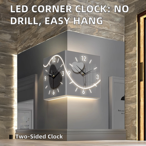 Reloj de pared moderno con luz LED de doble cara, fácil de colgar, sin necesidad de taladrar, pantalla de aguja, elegante Naturaleza muerta para sala de estar - Product Image 3