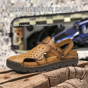 Sandalias de Hombre Hechas a Mano con Cuero Genuino de Vaca, Suela de Goma Sólida Antideslizante, Ligeras, para Exteriores, Talla Grande, Suministro de Fábrica - Product Image 1