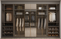 Système de dressing en bois plaqué de luxe avec portes vitrées et aménagement personnalisé disponible pour les maisons haut de gamme, les villas et les suites d'hôtel