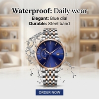 Montre à quartz pour homme multi-affichage étanche, montre de couple, affichage de la date, bracelet en acier inoxydable, emballage en boîte cadeau