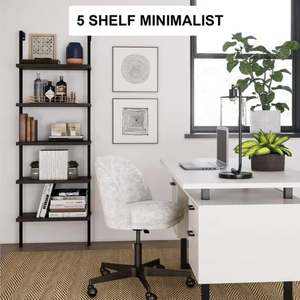 Soporte y estantes de escalera de madera para tubos industriales montados en la pared Estante de exhibición de madera flotante Estante de pared - Product Image 5