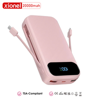 Batterie externe 20000mAh avec câble intégré, affichage numérique, charge rapide 22.5W, sortie USB A et Type C, pour personnalisation de cadeaux