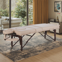 Table de massage portable pliable à 3 sections avec pieds en bois pour salon de beauté et extension de cils