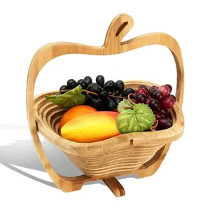Складная бамбуковая корзина для фруктов в форме яблока с ручкой
