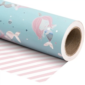 Cartoon Mermaid <b>Pattern</b> PE Coated Double-Sided 100GSM Thick Art <b>Paper</b> Roll Blue Pink Design Recyclable Gift & Craft - Product Image 5