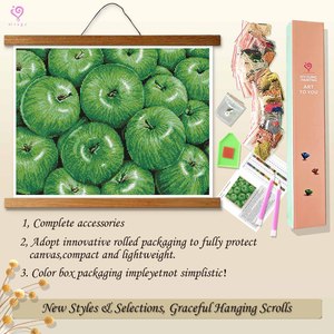 Kit de broderie diamant DIY avec cadre, motif Pommes Vertes, perles rondes, style nature morte rectangulaire - Product Image 4