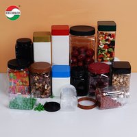 Bouteilles en plastique de forme ronde et boîtes carrées d'emballages PET de qualité alimentaire personnalisables avec bouchon à vis