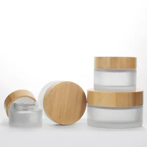 15g 30g Luxury Frosted Cosmetics Packaging Glass Cream Cosmetic Jar with Wooden Bamboo Lid 5g 50g 100g