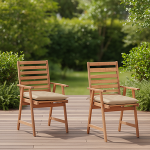 Chaises de patio en bois d'acacia massif avec coussins, meubles de jardin d'extérieur, style rustique - Product Image 2