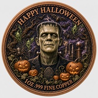 Pièce commémorative Halloween Frankenstein Monstre en cuivre fin .999 de 1 once, colorée, en relief 3D, décorative, objet de collection, cadeau