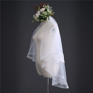 Semplici doppi strati di Tulle fiori corti veli <span class=keywords><strong>da</strong></span> <span class=keywords><strong>sposa</strong></span> con pettine Beige coreano fino alle spalle veli <span class=keywords><strong>da</strong></span> <span class=keywords><strong>sposa</strong></span> <span class=keywords><strong>da</strong></span> donna - Product Image 4