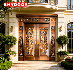 Porte de sécurité en cuivre avec cœur en acier inoxydable, double porte d'entrée principale pour villa, porte extérieure personnalisée pour manoir de <span class=keywords><strong>Normandie</strong></span> - Product Image 6