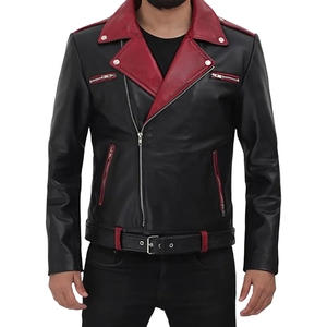 Veste de moto en cuir de vache véritable noir pour homme avec design matelassé aux épaules, style streetwear à séchage rapide - Product Image 4