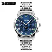 SKMEI 9121 राष्ट्रपति नीले पुरुष क्वार्ट्ज घड़ी 2022 स्टेनलेस स्टील का पट्टा बड़े डायल कैलेंडर विज्ञापन व्यवसाय हाथ घड़ी