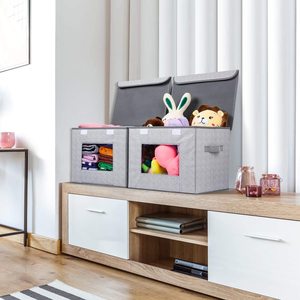 Grande Scatola Portaoggetti Quadrata in Tessuto Pieghevole con Coperchio, Design Moderno ed Ecologico <span class=keywords><strong>per</strong></span> Casa, <span class=keywords><strong>Cameretta</strong></span> e Guardaroba - Product Image 4