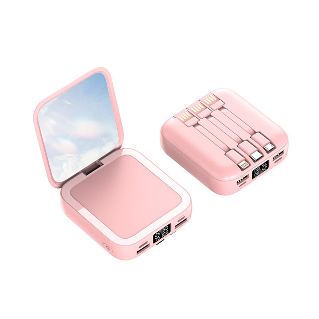 Mini Power Bank Supply Makeup Mirror Built-In Cable Large Capacity Portable 5000mAh Mobile Power Station