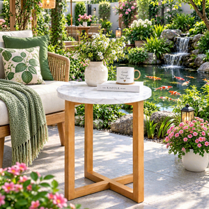 Mesa Auxiliar Redonda Moderna y Ecológica con Tapa de Mármol y Patas de Metal, Muebles para Sala de Estar al Aire Libre - Product Image 1