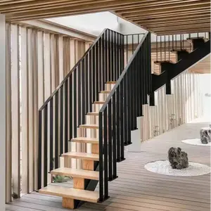 लकड़ी सीढ़ी लैंडिंग स्टील बीम लकड़ी सीढ़ी कदम ग्लास सीढ़ी Armrest