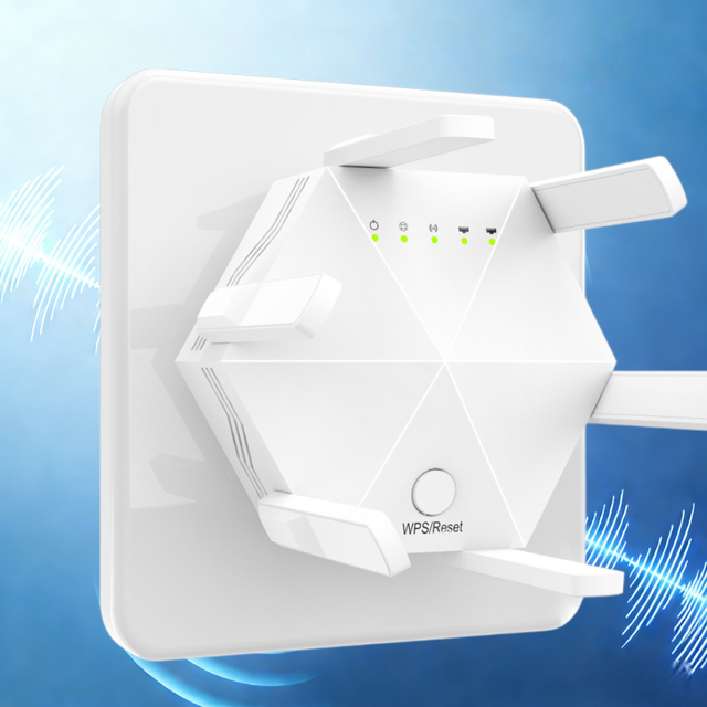 300Mbps Dual-Band WiFi Range Extender WPS Button Plug Play Design 6 External Antennas WPA3 for 90-120sqm Whole Home Coverage