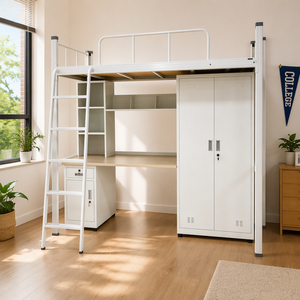 Strong Stable Full Over Full Steel Frame Bunk <strong>Bed</strong> With Integrated Storage Stairs <strong>Space</strong> <strong>Saver</strong> for Adult Apartment - Product Image 2