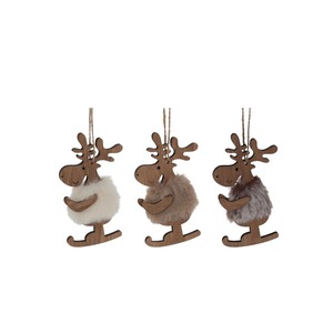 COLGANTE NAVIDEÑO CON RENOS DE MADERA Y PELUCHE H. 11CM SORTEADO - Product Image 1