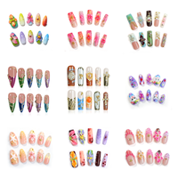 Faux ongles en acrylique rose de haute qualité, faits à la main, avec poudre miroir 3D, motif étoile et fleur, à presser, vente en gros, design pour filles