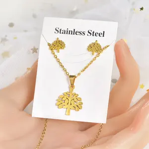 Đồ trang sức thời trang bộ đồ trang sức 18K mạ vàng phụ nữ thép không gỉ Vòng cổ và bông tai Set